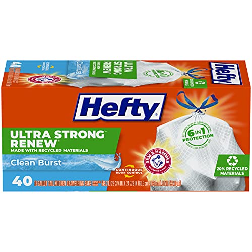 0013700253027 - HEFTY ULTRA STRONG RENEW CLEAN BURST TALL KITCHEN TRASH BAGS, WHITE, 13 GALLON, 40 COUNT