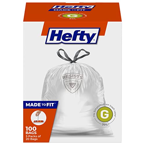 0013700256974 - HEFTY MADE TO FIT TRASH BAGS, FITS SIMPLEHUMAN SIZE G (8 GALLONS), 100 COUNT (4 POUCHES OF 25 BAGS EACH)