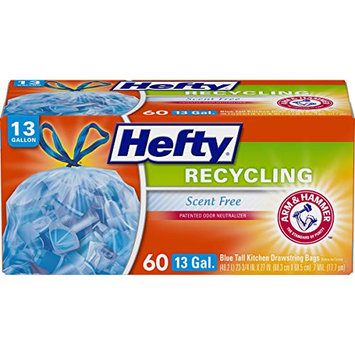 0013700834011 - HEFTY RECYCLING TALL KITCHEN TRASH BAGS, BLUE, 13 GALLON, 60 COUNT