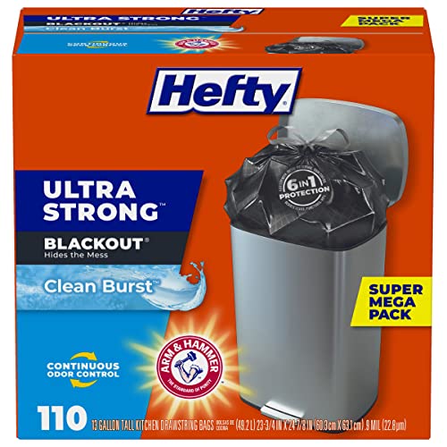 0013700916939 - HEFTY ULTRA STRONG TALL KITCHEN TRASH BAGS, BLACKOUT, CLEAN BURST, 13 GALLON, 110 COUNT