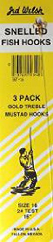 0013722003433 - JED WELSH FISHING SNELLED GOLD TREBLE HOOK, 18