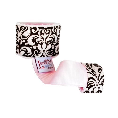 0013964061031 - LOOPY BABY RATTLE HOLDER - PINK & BROWN DAMASK
