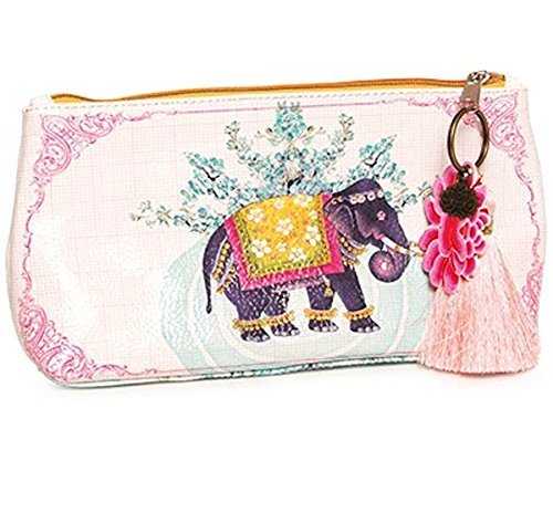 0013964357035 - PAPAYA ART LITTLE ELEPHANT BOHEMIAN INDIAN OIL CLOTH TRAVEL POUCH COSMETIC BAG 9 INCHES LONG BY 5 INCHES TALL BY 2 INCHES WIDE.