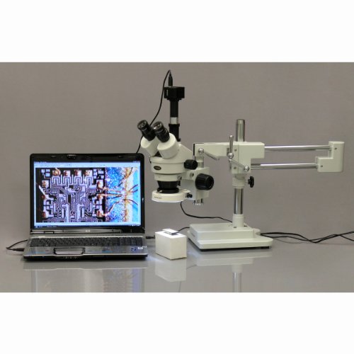 0013964471755 - AMSCOPE SM-4T-80S-M DIGITAL PROFESSIONAL TRINOCULAR STEREO ZOOM MICROSCOPE, WH10X EYEPIECES, 7X-45X MAGNIFICATION, 0.7X-4.5X ZOOM OBJECTIVE, 80-BULB LED RING LIGHT, DOUBLE-ARM BOOM STAND, 90V-265V, INCLUDES 1.3MP CAMERA WITH REDUCTION LENS AND SOFTWARE