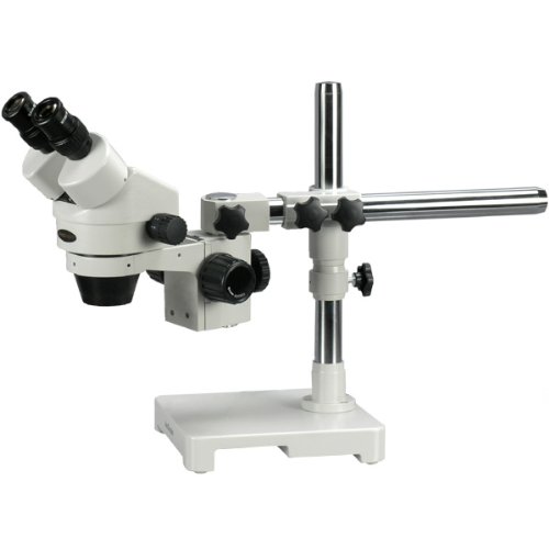 0013964500189 - AMSCOPE SM-3BYY PROFESSIONAL BINOCULAR STEREO ZOOM MICROSCOPE, WH10X AND WH20X EYEPIECES, 7X-180X MAGNIFICATION, 0.7X-4.5X ZOOM OBJECTIVE, AMBIENT LIGHTING, SINGLE-ARM BOOM STAND, INCLUDES 2.0X BARLOW LENS