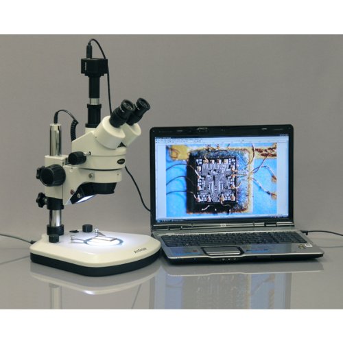 0013964502992 - AMSCOPE SM-1TZ2-PL-9M DIGITAL PROFESSIONAL TRINOCULAR STEREO ZOOM MICROSCOPE, WH10X AND WH20X EYEPIECES, 3.5X-90X MAGNIFICATION, 0.7X-4.5X ZOOM OBJECTIVE, UPPER AND LOWER LED LIGHTING, LARGE PILLAR-STYLE TABLE STAND, INCLUDES 0.5X AND 2.0X BARLOW LENSES