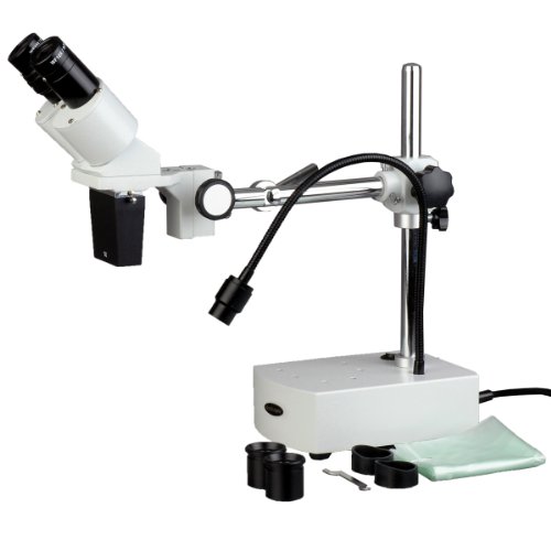 0013964503197 - AMSCOPE SE400-Z PROFESSIONAL BINOCULAR STEREO MICROSCOPE, WF10X AND WF20X EYEPIECES, 10X AND 20X MAGNIFICATION, 1X OBJECTIVE, LED LIGHTING, BOOM-ARM STAND, 110V-120V