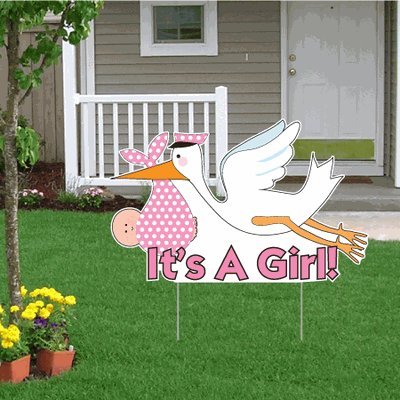 0013964536232 - IT'S A GIRL ANNOUNCEMENT KIT - (LT)STORK YARD SIGN, BABY ON BOARD AND BABY SLEEPING SIGNS