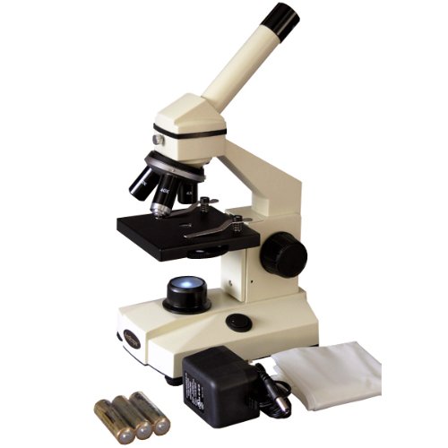 0013964561883 - AMSCOPE OPTICAL GLASS LENS ALL-METAL LED COMPOUND MICROSCOPE, 6 SETTINGS 40X-1000X, PORTABLE AC OR BATTERY POWER