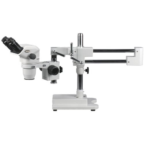 0013964564556 - AMSCOPE ZM-4BNY PROFESSIONAL BINOCULAR STEREO ZOOM MICROSCOPE, EW10X FOCUSING EYEPIECES, 6.7X-90X MAGNIFICATION, 0.67X-4.5X ZOOM OBJECTIVE, AMBIENT LIGHTING, DOUBLE-ARM BOOM STAND, INCLUDES 2.0X BARLOW LENS