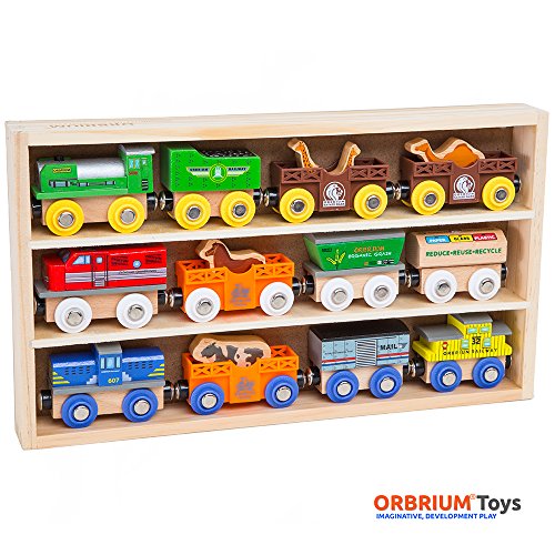 0013964830347 - ORBRIUM TOYS 12 PCS WOODEN ENGINES & TRAIN CARS COLLECTION WITH ANIMALS, FARM SAFARI ZOO WOODEN ANIMAL TRAIN CARS, CIRCUS TRAIN CAR COMPATIBLE WITH THOMAS WOODEN RAILWAY SYSTEM, BRIO, CHUGGINGTON
