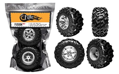 0013964836899 - FIREBRAND RC FUSION-MT BASH WHEELS AND H-BOMB CRAWL/BASH MUD TREADS (DIRECTIONAL), ICE-CHROME (SET OF 4 - PRE-GLUED) 1:10 SCALE RC WHEELS