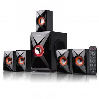 0013964894943 - BEFREE SOUND 5.1 CHANNEL BLUETOOTH HOME THEATER SYSTEM WITH USB AND SD SLOTS-RED
