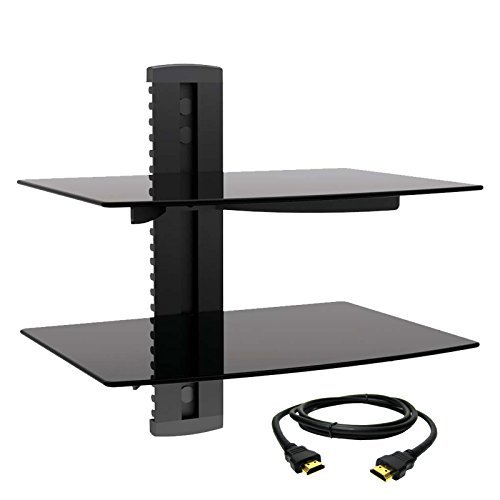 0013964946772 - MEGAMOUNTS TEMPERED GLASS DOUBLE SHELF WALL MOUNT WITH HDMI CABLE