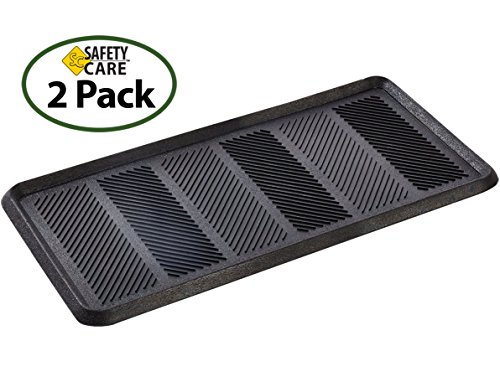 0013977141027 - SAFETYCARE HEAVY DUTY FLEXIBLE RUBBER BOOT TRAY, MULTI-PURPOSE FOR SHOES, PETS, GARDEN - MUDROOM, ENTRYWAY, GARAGE. INDOOR OR OUTDOOR - FLOOR PROTECTION, USE AS PET FEEDING TRAY, OR CAT LITTER TRAY - 32 X 16 INCHES - 2 PACK