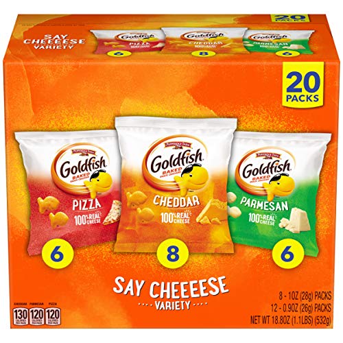 0014100051367 - PEPPERIDGE FARM GOLDFISH CRACKERS SAY CHEEEESE VARIETY WITH CHEDDAR, PIZZA AND PARMESAN, 20 SNACK PACKS