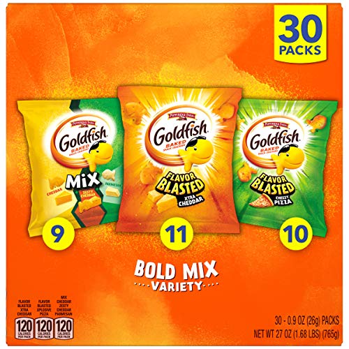 0014100051374 - PEPPERIDGE FARM GOLDFISH CRACKERS BOLD MIX WITH CHEESY GOLDFISH MIX, FLAVOR BLASTED XTRA CHEDDAR AND FLAVOR BLASTED CHEESY PIZZA, 30 SNACK PACKS