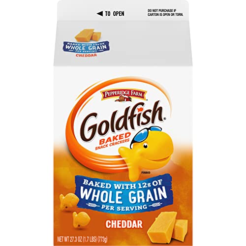 0014100054726 - GOLDFISH CHEDDAR CHEESE CRACKERS, BAKED WITH WHOLE GRAIN, 27.3 OZ CARTON