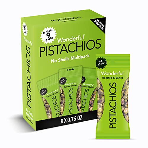 0014113911009 - WONDERFUL PISTACHIOS NO SHELLS, ROASTED & SALTED, 0.75 OZ BAG (PACK OF 9)