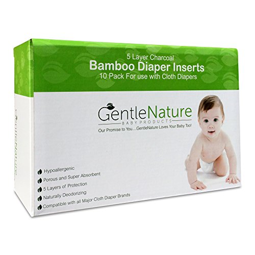 0014181806757 - GENTLENATURE CHARCOAL BAMBOO CLOTH DIAPER INSERTS. 5-LAYER SUPER ABSORBENT, ANTI-LEAK, WASHABLE, REUSABLE LINERS. (PACK OF 10 IN GREY COLOR)