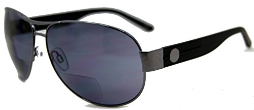 0014181810792 - IN STYLE EYES STYLIN C MOORE AVIATOR NEARLY INVISIBLE LINE BIFOCAL SUNGLASSES/PEWTER/2.50 STRENGTH