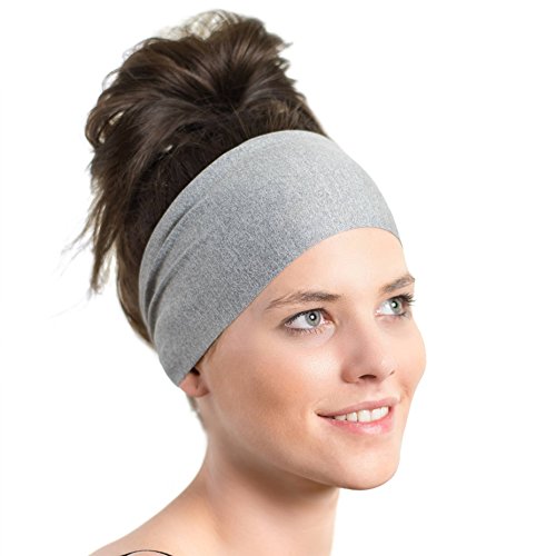 0014181978102 - LIGHTWEIGHT SPORTS HEADBAND - NON SLIP MOISTURE WICKING GRAY SWEATBAND - IDEAL FOR RUNNING, BIKING AND ATHLETIC WORKOUTS - DESIGNED FOR WOMEN BORROWED BY MEN