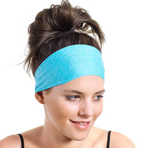 0014181978119 - SPORTS HEADBAND, LIGHTWEIGHT - NON SLIP MOISTURE WICKING AQUA SWEATBAND - IDEAL FOR RUNNING, CYCLING, HOT YOGA AND ATHLETIC WORKOUTS - DESIGNED FOR WOMEN BORROWED BY MEN