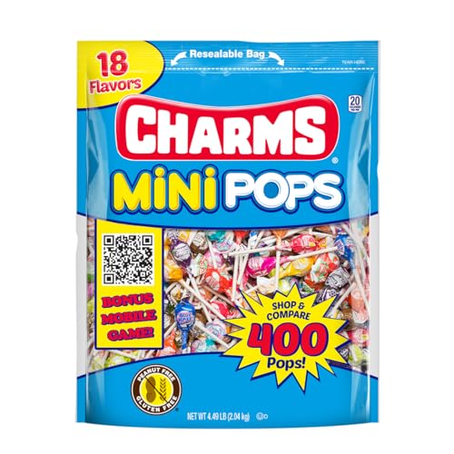 0014200340064 - CHARMS MINI POPS 18 ASSORTED LOLLIPOP FLAVORS WITH RESEALABLE BAG (400 COUNT) PEANUT FREE, GLUTEN FREE