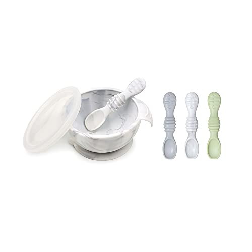 0014292650782 - BUMKINS BABY FEEDING SET, SILICONE SUCTION BOWL, LID, DIPPING SPOONS, FIRST FEEDING, BABY LED WEANING, AGES 3 MONTHS+