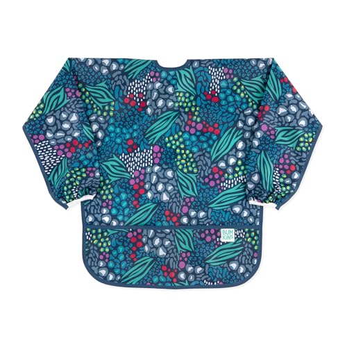 0014292656104 - BUMKINS SLEEVED SMOCK, TODDLER REUSABLE WATERPROOF BIB FOR GIRLS AND BOYS AGES 3-5 YEARS, LONG SLEEVE CHILDRENS, KIDS PAINT APRON, ARTS, CRAFTS AND PLAY WITH POCKET, SOFT FABRIC, JUNGLE BLUE