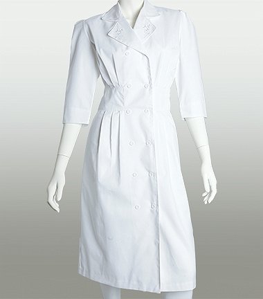 0014302795861 - PRIMA BY BARCO UNIFORMS WOMEN'S EMBROIDERED TUCK WAIST SCRUB DRESS SMALL WHITE