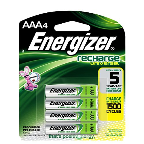 0014444718988 - ENERGIZER RECHARGE UNIVERSAL 500 MAH AAA RECHARGEABLE BATTERIES, PRE-CHARGED, 4 COUNT
