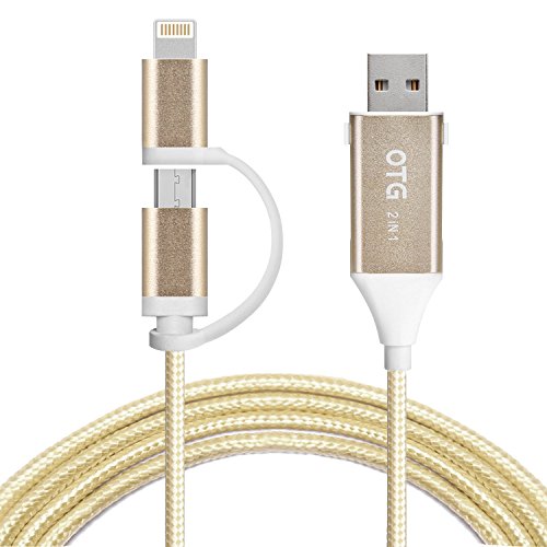 0014567209257 - OHPA MFI CERTIFIED, OTG 2 IN 1 MULTIFUNCTION NYLON BRAIDED USB CABLE FOR ANDROID OR APPLE IOS, QUICKLY AND STABLY CHARGING