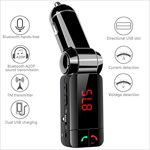 0014567226391 - OHPA WIRELESS BLUETOOTH FM TRANSMITTER, IN-CAR BLUETOOTH RECEIVER, FM RADIO STEREO ADAPTER, BLUETOOTH CAR CHARGER WITH HANDSFREE CALLING AND USB CHARGING PORT UP TO 2A, CURRENT AND VOLTAGE DISPLAY
