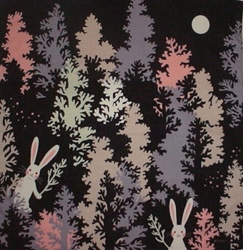 0014567386132 - FUROSHIKI WRAPPING CLOTH RABBITS IN THE TREES MOTIF JAPANESE FABRIC 50CM