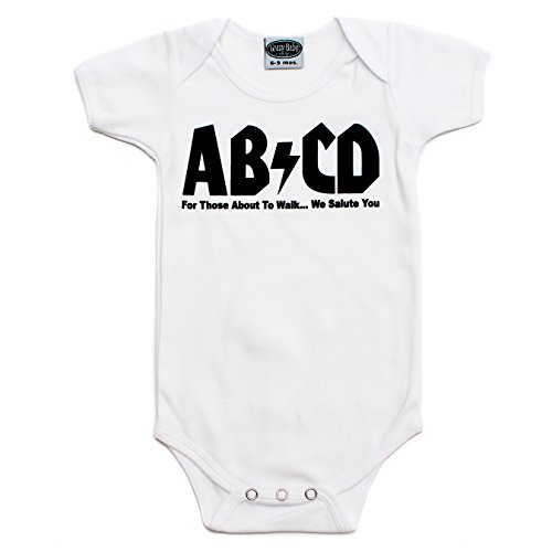 0014567414194 - CRAZY BABY CLOTHING UNISEX BABY ABCD ROCK N ROLL SHORT SLEEVE ONESIE 6-9M, WHITE