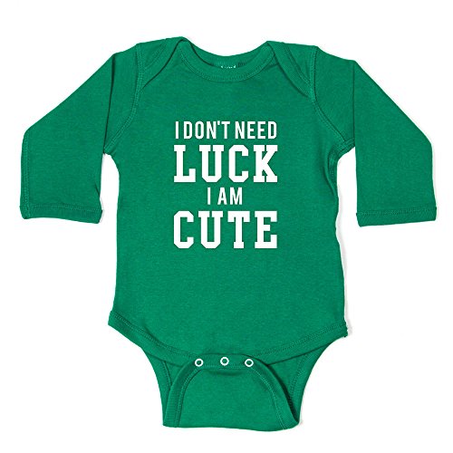 0014567416884 - ST. PATRICK'S DAY I DON'T NEED LUCK I AM CUTE LONG SLEEVE INFANT BODYSUIT 12M, GREEN