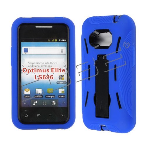 0014891343375 - FOR LG OPTIMUS ELITE M+ LS696 BLUE BLACK SC-AA-007 DUAL LAYER COVER HARD SOFT PROTECTOR KICKSTAND CASE