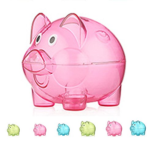 0014900462912 - TRANSPARENT PLASTIC MONEY SAVING BOX CASE COINS PIGGY BANK CARTOON PIG SHAPED ROSE RED L