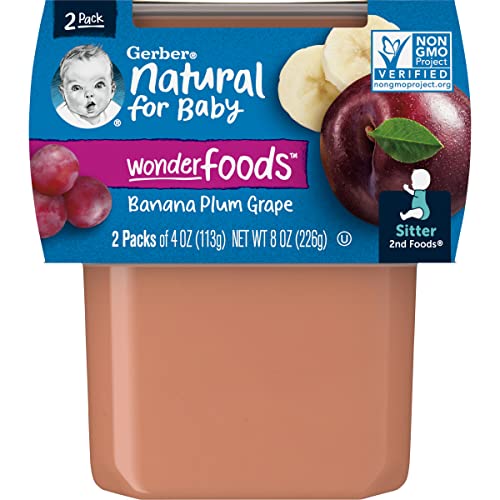 0015000076672 - GERBER BABY FOOD 2ND FOODS BLENDS, BANANA PLUM GRAPE PUREE, WONDERFOODS, NATURAL & NON-GMO, 4 OUNCE, 2-PACK