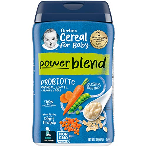 0015000080068 - GERBER POWERBLEND CEREAL FOR BABY - OATMEAL LENTIL CARROT PEA PROBIOTIC, 8 OZ