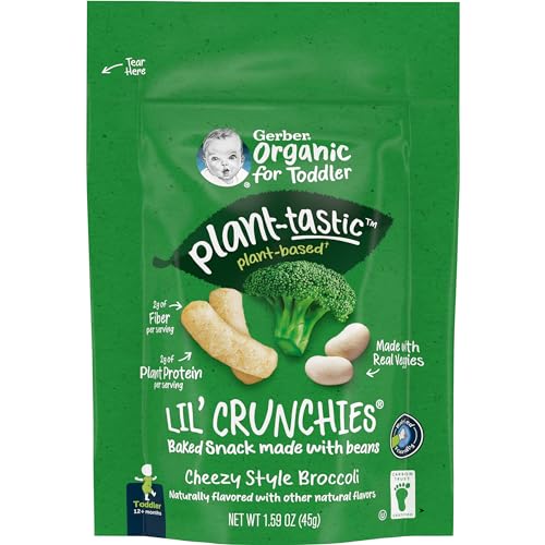 0015000338862 - GERBER TODDLER FOOD, ORGANIC LIL CRUNCHIES, PLANT-TASTIC, CHEEZY STYLE BROCCOLI, TODDLER SNACKS, BABY FOOD, BABY SNACKS, 1.59 OUNCE