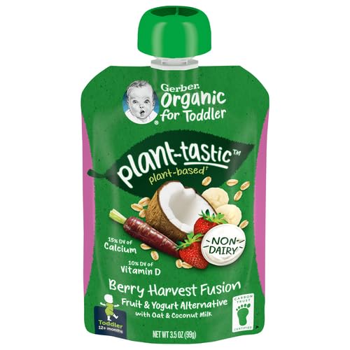 0015000810122 - GERBER ORGANIC BABY FOOD POUCHES, TODDLER, PLANT-TASTIC, BERRY HARVEST FUSION, FRUIT & YOGURT ALTERNATIVE WITH OAT & COCONUT MILK, NON-DAIRY, 3.5 OZ