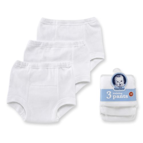0015000884970 - GERBER TRAINING PANTS, 3 PAIRS, WHITE, 3T (FITS 32-36 LBS)