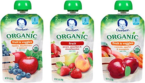 0015000936037 - GERBER ORGANIC 2ND FOOD POUCHES, FRUIT AND VEGGIE VARIETY PACK 1, 3.5OZ, 18 COUNT