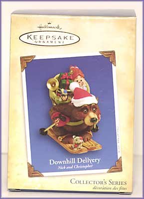0015012831627 - 2004 HALLMARK ORNAMENT NICK AND CHRISTOPHER DOWNHILL DELIVERY # 1 IN SERIES