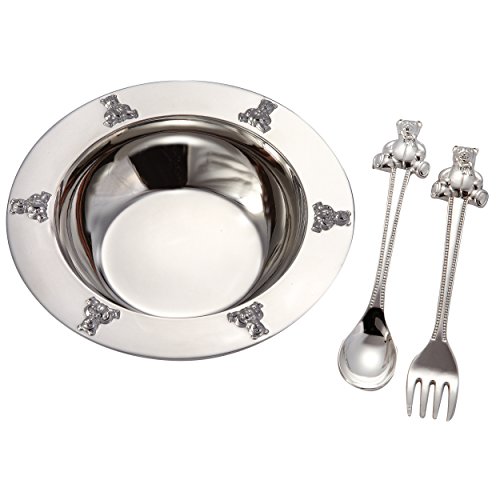 0015227804928 - 1 X SILVERPLATED BABY BEAR BOWL, SPOON, FORK SET