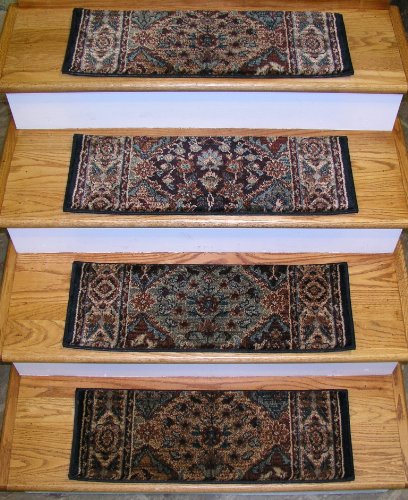 0015293800008 - 152938 - RUG DEPOT PREMIUM CARPET STAIR TREADS - 26 X 9 STAIR TREADS - MULTI BACKGROUND - RIZZY RUGS BELLEVUE BV3199 MULTI - SET OF 13 STAIR TREADS - 100% POLYPROPELENE PREMIUM CARPET STAIR RUNNER TREADS - TRADITIONAL ORIENTAL - 850,000 POINTS - T-6 QU
