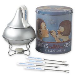 0015388019902 - HERSHEY'S FONDUE SET IN COLLECTIBLE DECORATIVE VINTAGE-STYLE TIN CAN, SILVER FONDUE POT AND FOUR WHITE FONDUE FORKS