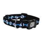 0015561704335 - DOGIT STYLE ELECTRIC SKULLS ADJUSTABLE NYLON DOG COLLAR AND ID PLATE SIZE LARGE 16 22 W X 0.75 D COLOR BLUE BLACK